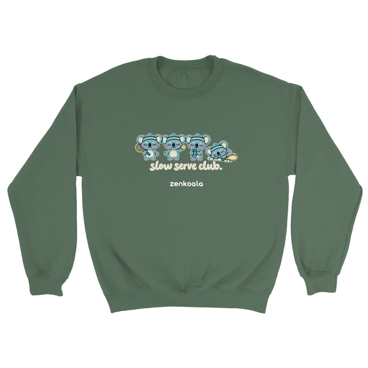 Slow Serve Club feel-good sweatshirt in military green, Zen Koala Australia