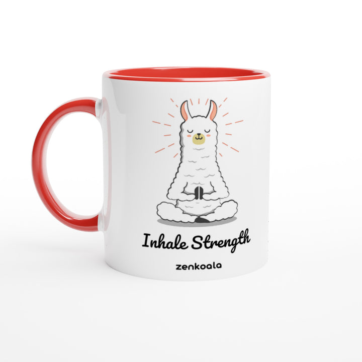 Breathe mug in red: white with a red rim, inside and handle, Zen Koala Australia