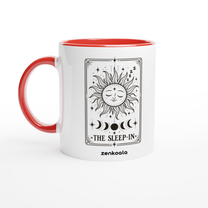 The Sleep-In mug in red: white with a red rim, inside and handle, Zen Koala Australia
