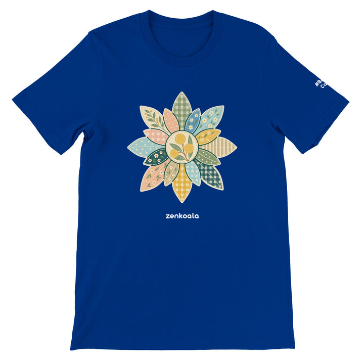 Wattle Mandala feel-good tee in true royal, Zen Koala Australia