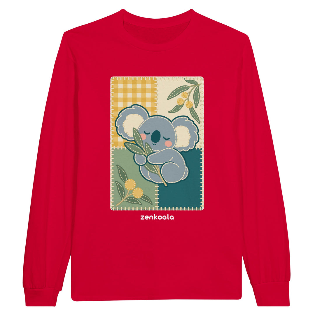 Koala Quilt feel-good long sleeve tee in red, Zen Koala Australia