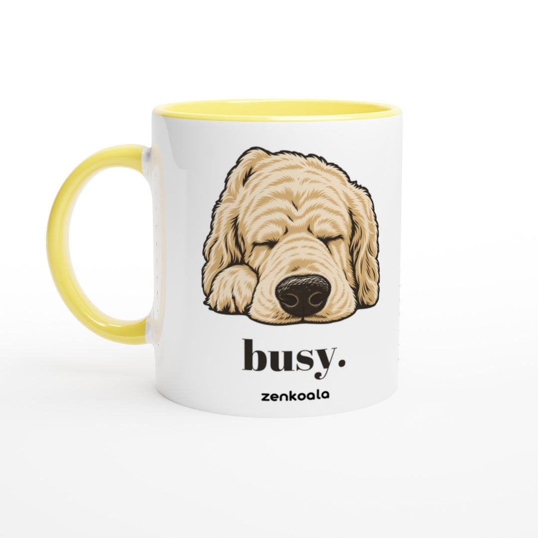 Busy mug in yellow: white with a yellow rim, inside and handle, Zen Koala Australia