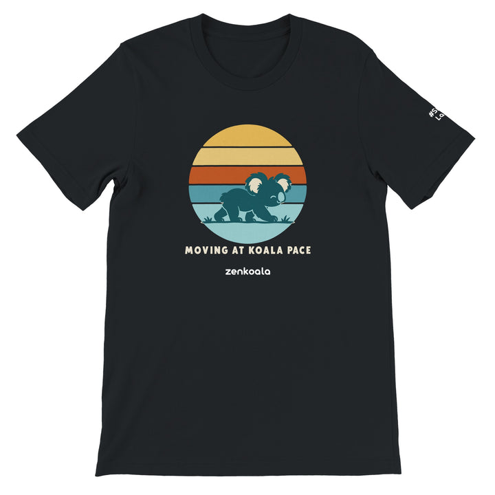 Moving at Koala Pace feel-good tee in black, Zen Koala Australia