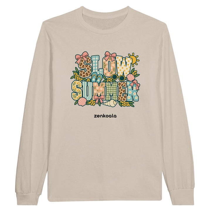 Slow Summer feel-good long sleeve tee in sand, Zen Koala Australia