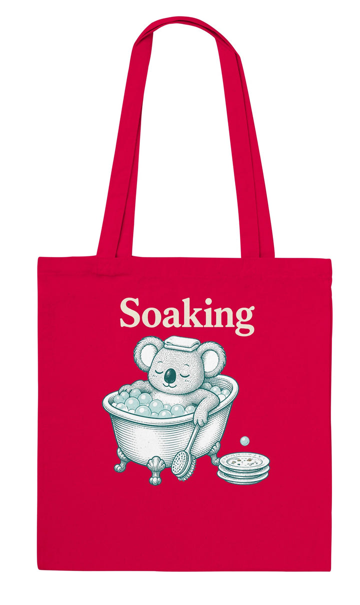 Soaking Koala Bath feel-good tote bag in red, Zen Koala Australia