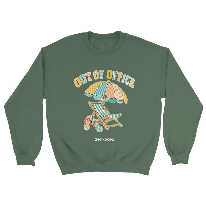 Out of Office Beach feel-good sweatshirt in military green, Zen Koala Australia