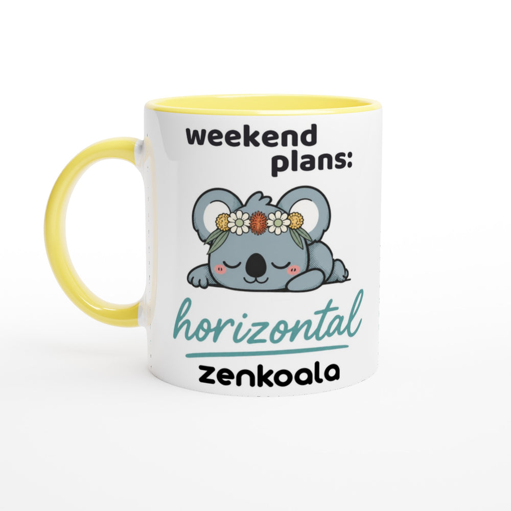 Weekend Plans Horizontal Koala feel-good mug, yellow inside — Zen Koala Australia