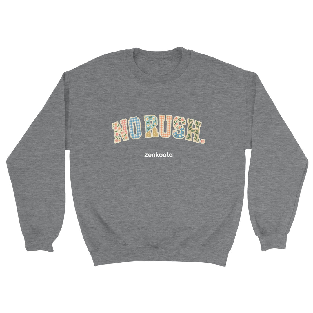 No Rush Faux Patchwork feel-good sweatshirt in sport grey, Zen Koala Australia