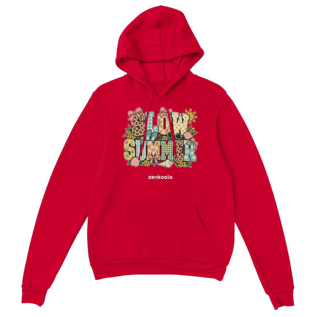 Slow Summer feel-good hoodie in red, Zen Koala Australia