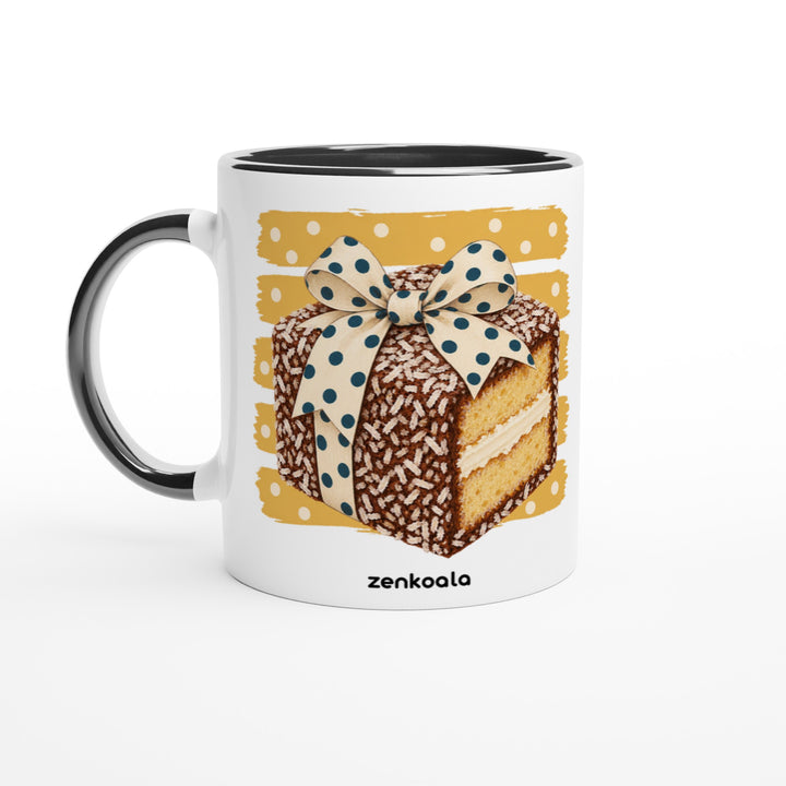 Lamington mug in black: white with a black rim, inside and handle, Zen Koala Australia