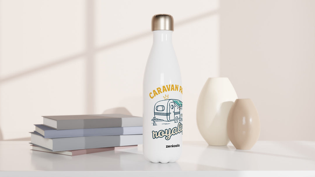Caravan Park Royalty water bottle beside books and vases, Zen Koala Australia