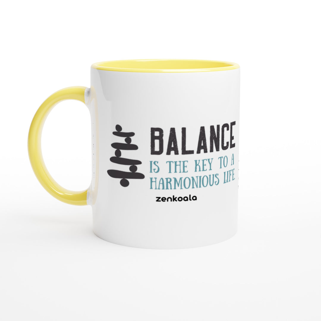 Balance mug in yellow: white with a yellow rim, inside and handle, Zen Koala Australia