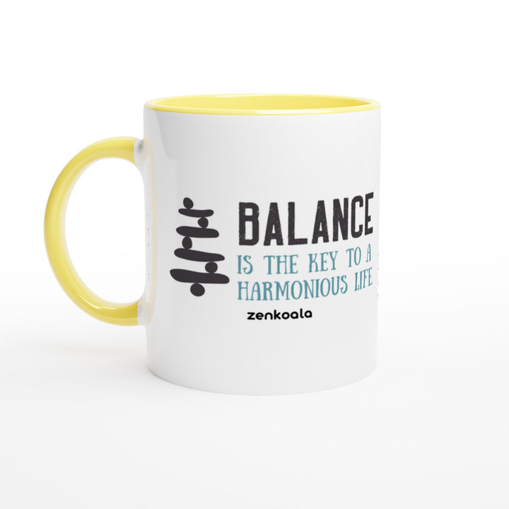 Balance mug in yellow: white with a yellow rim, inside and handle, Zen Koala Australia