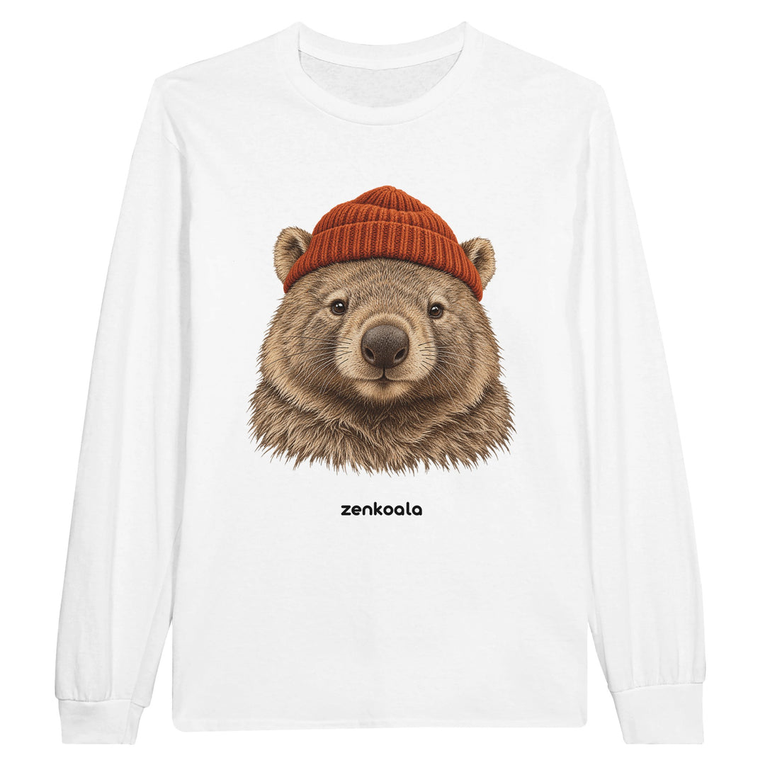 Wombat Beanie feel-good long sleeve tee in white, Zen Koala Australia
