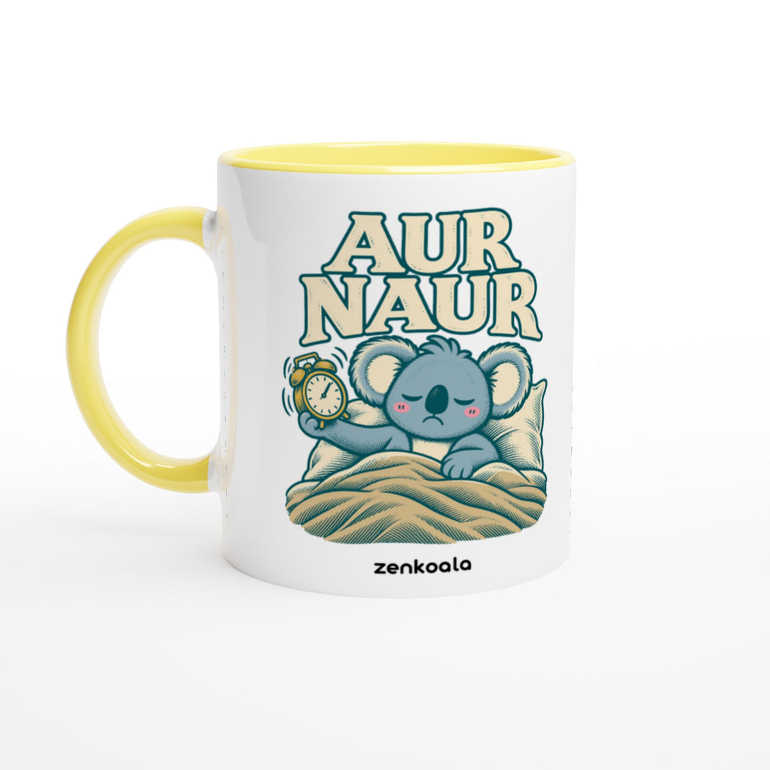 Aur Naur mug in yellow: white with a yellow rim, inside and handle, Zen Koala Australia