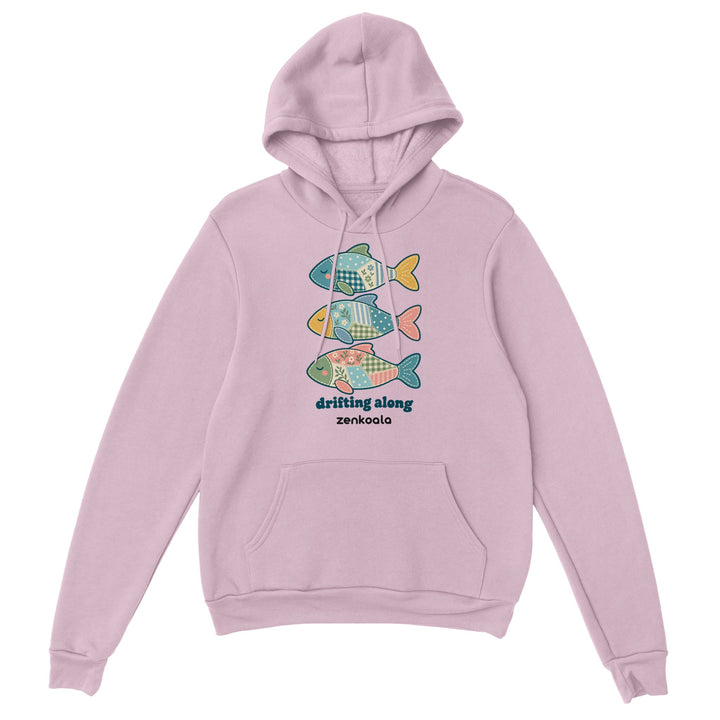 Drifting Along Fish feel-good hoodie in light pink, Zen Koala Australia