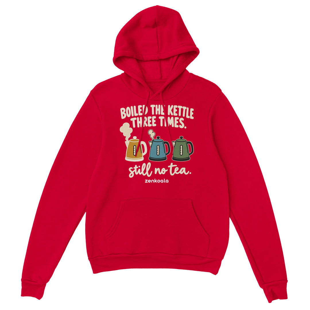 Boiled the Kettle Three Times feel-good hoodie in red, Zen Koala Australia