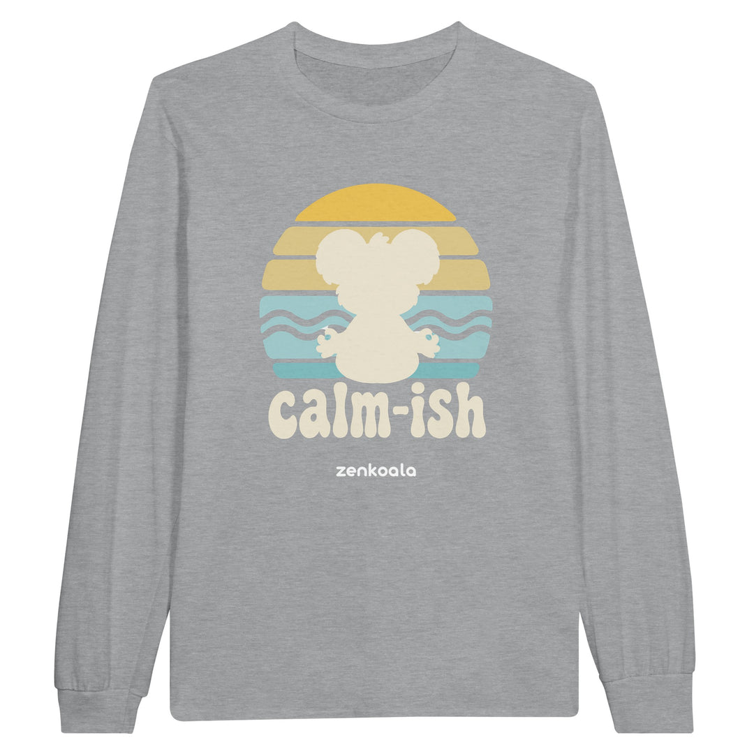 Calm-ish Retro Sunset Koala feel-good long sleeve tee in sports grey, Zen Koala Australia