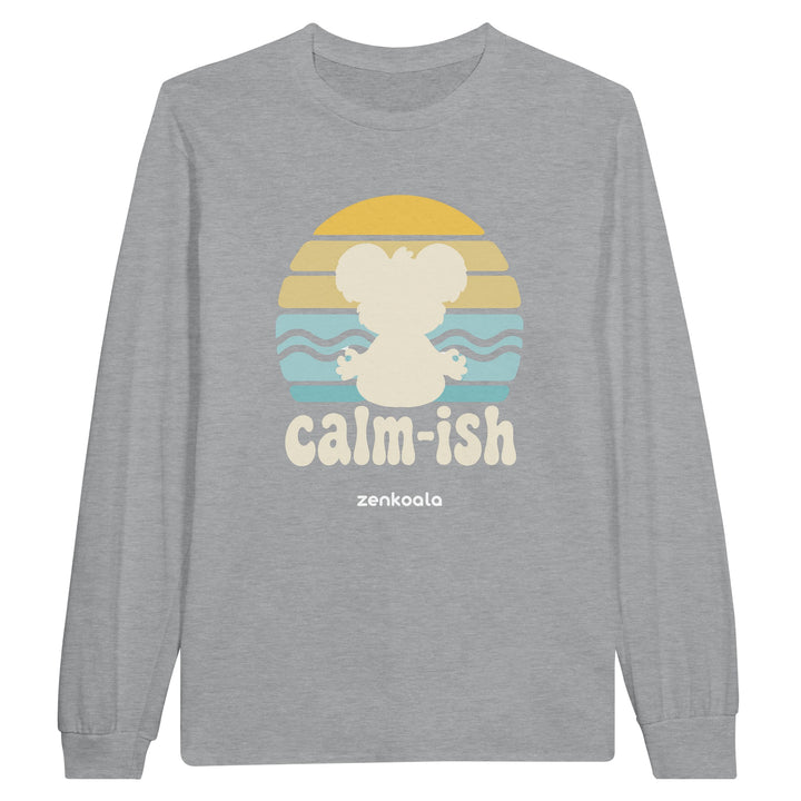 Calm-ish Retro Sunset Koala feel-good long sleeve tee in sports grey, Zen Koala Australia
