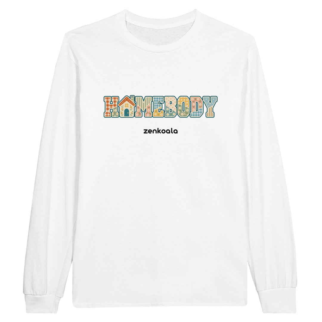 Homebody Faux Patchwork feel-good long sleeve tee in white, Zen Koala Australia