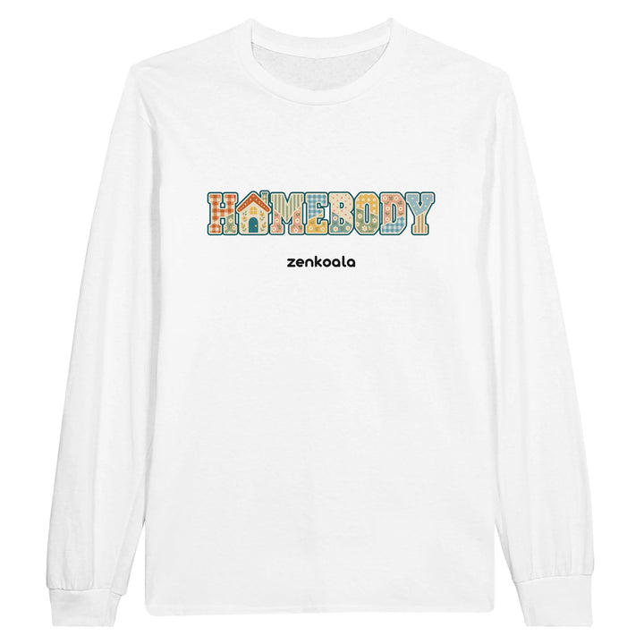 Homebody Faux Patchwork feel-good long sleeve tee in white, Zen Koala Australia