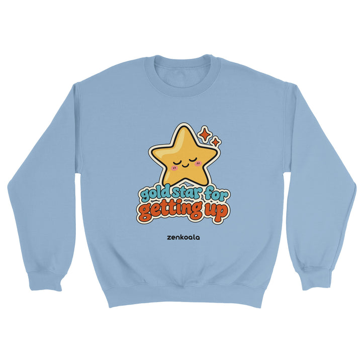 Gold Star for Getting Up feel-good sweatshirt in light blue, Zen Koala Australia