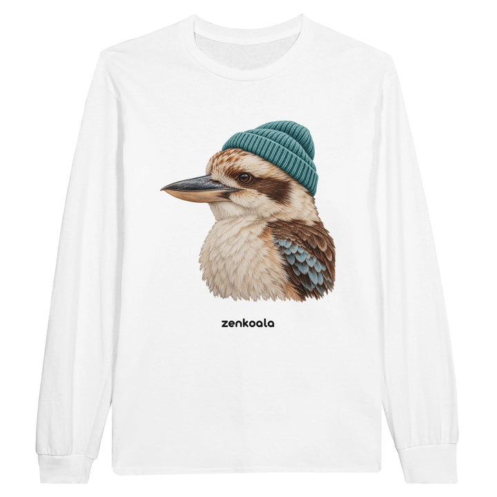 Kookaburra Beanie feel-good long sleeve tee in white, Zen Koala Australia