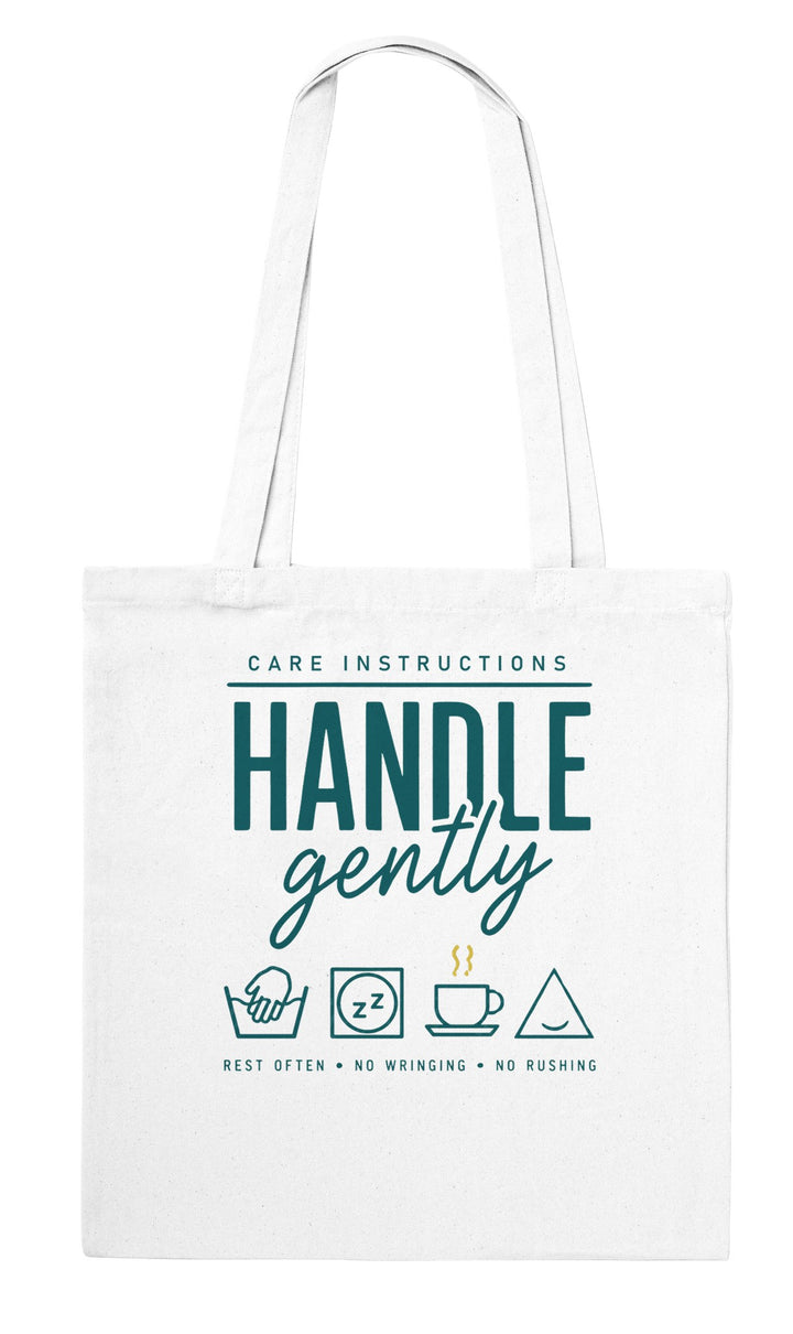 Handle Gently Care Instructions feel-good tote bag in white, Zen Koala Australia