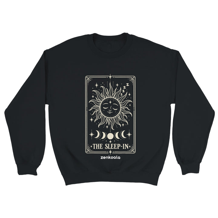 The Sleep-In feel-good sweatshirt in black: a sleepy sun tarot card, Zen Koala Australia