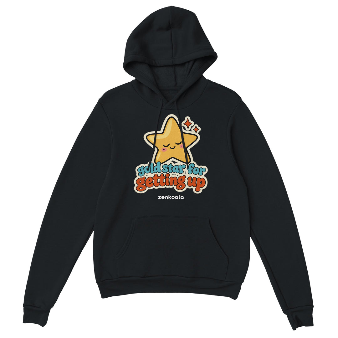 Gold Star for Getting Up feel-good hoodie in black, Zen Koala Australia