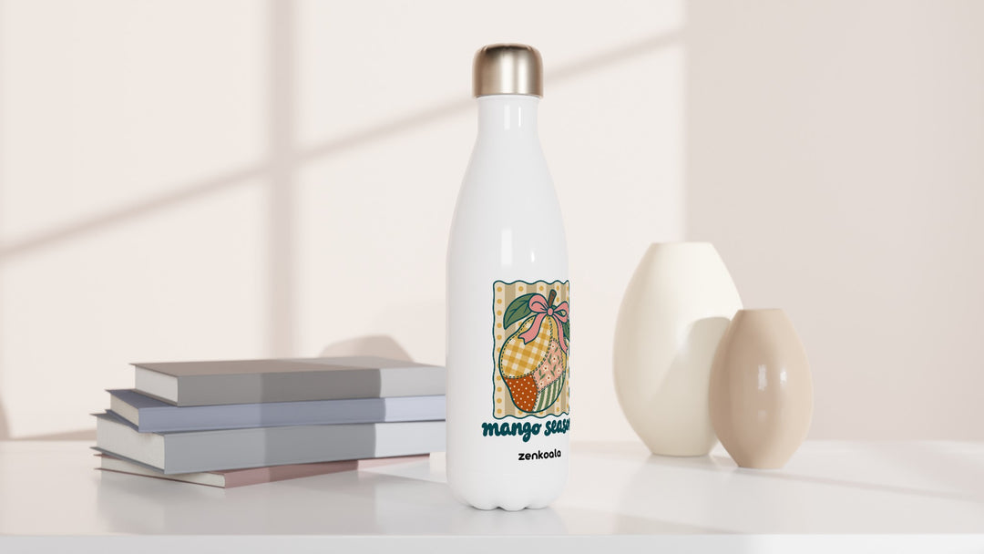 Mango Season water bottle beside books and vases, Zen Koala Australia