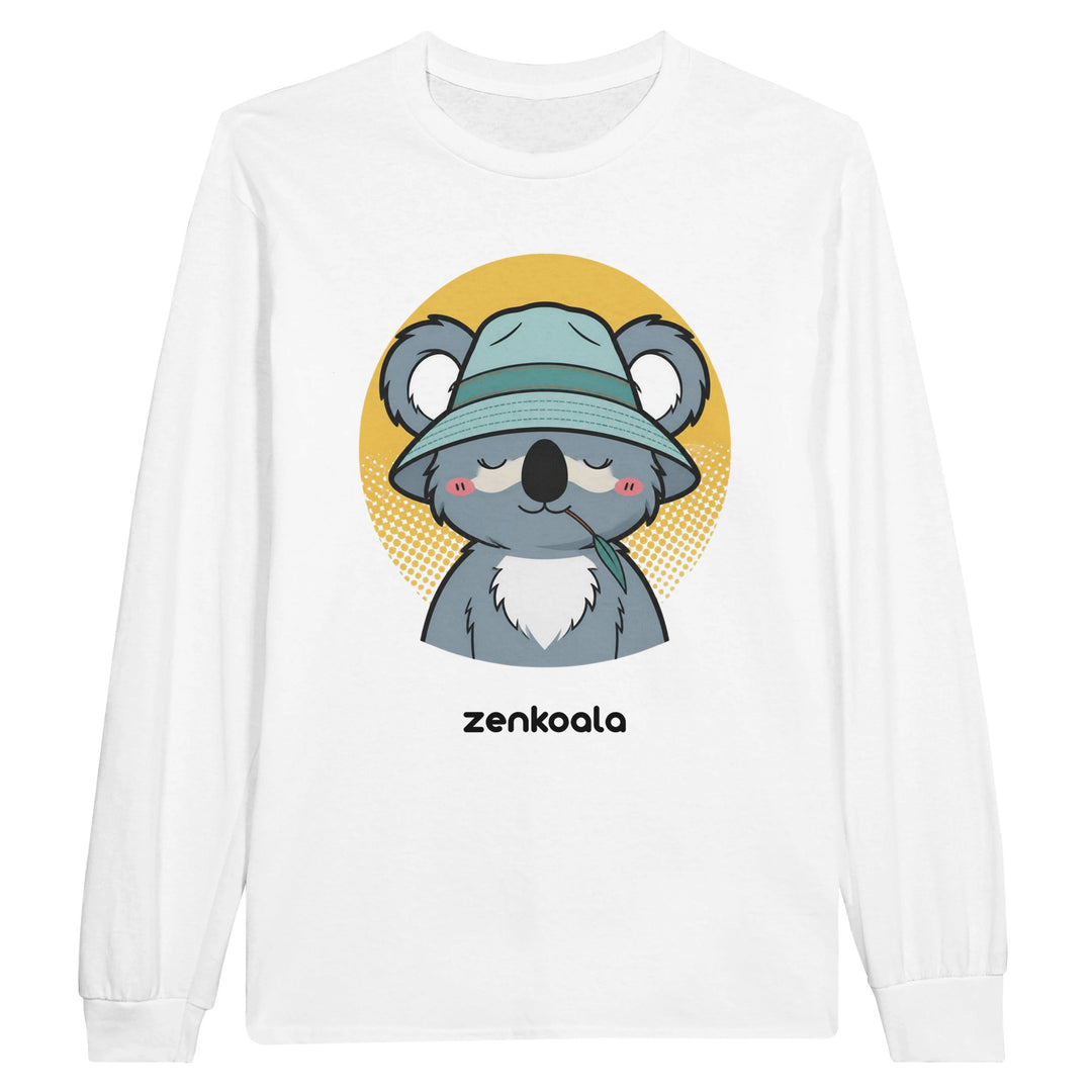 Koala Zinc and Bucket Hat long sleeve tee in white — Zen Koala Australia