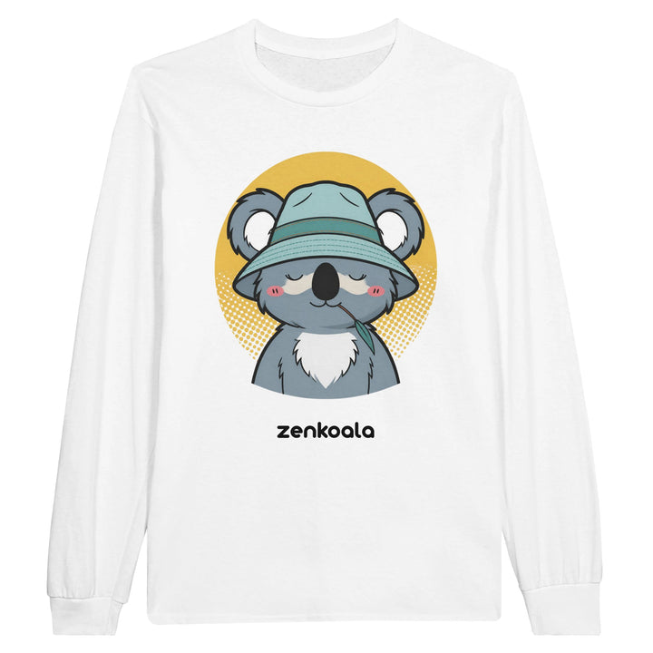 Koala Zinc and Bucket Hat long sleeve tee in white — Zen Koala Australia