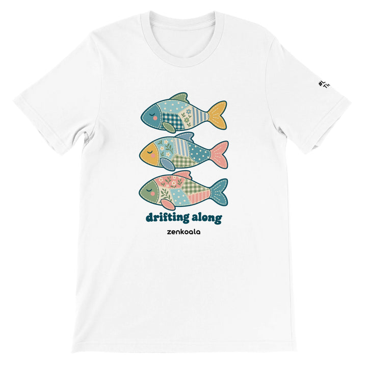 Drifting Along Fish feel-good tee in white, Zen Koala Australia