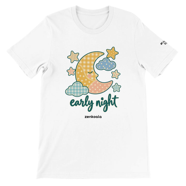 Early Night Moon feel-good tee in white, Zen Koala Australia