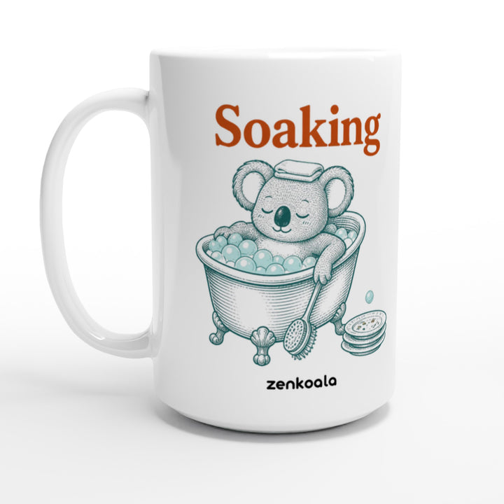 Soaking Koala Bath feel-good 15oz mug: a koala soaking in a bubble bath, Zen Koala Australia