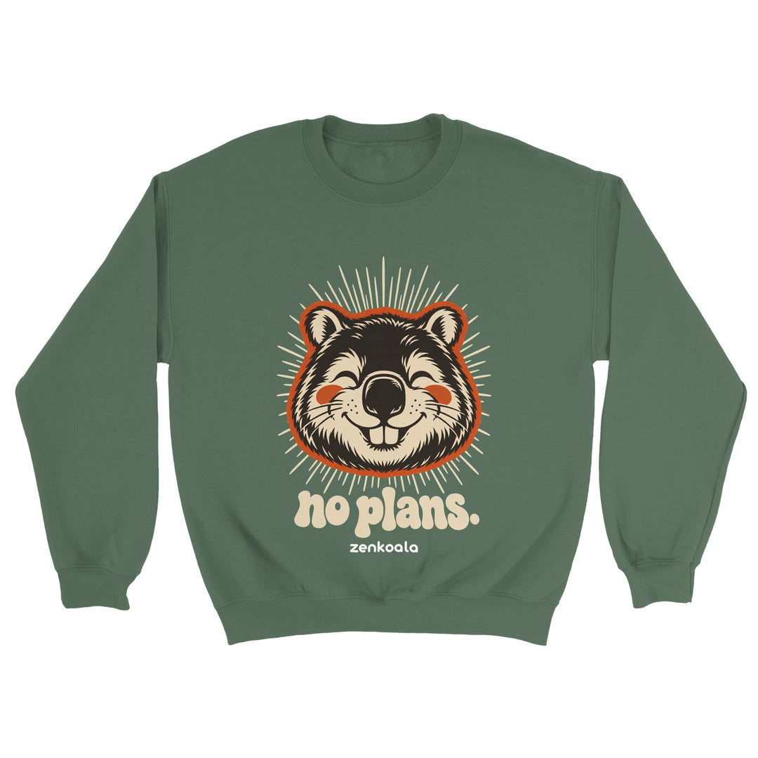 No Plans feel-good sweatshirt in military green, Zen Koala Australia