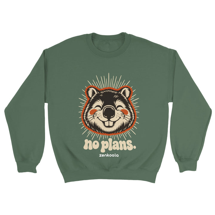 No Plans feel-good sweatshirt in military green, Zen Koala Australia