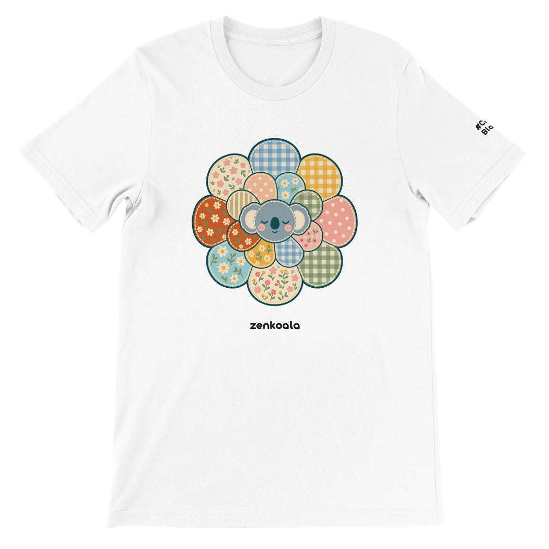 Zen Mandala Flower feel-good tee in white, Zen Koala Australia