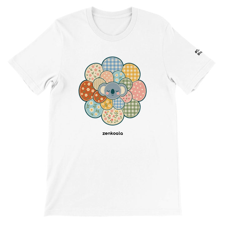 Zen Mandala Flower feel-good tee in white, Zen Koala Australia