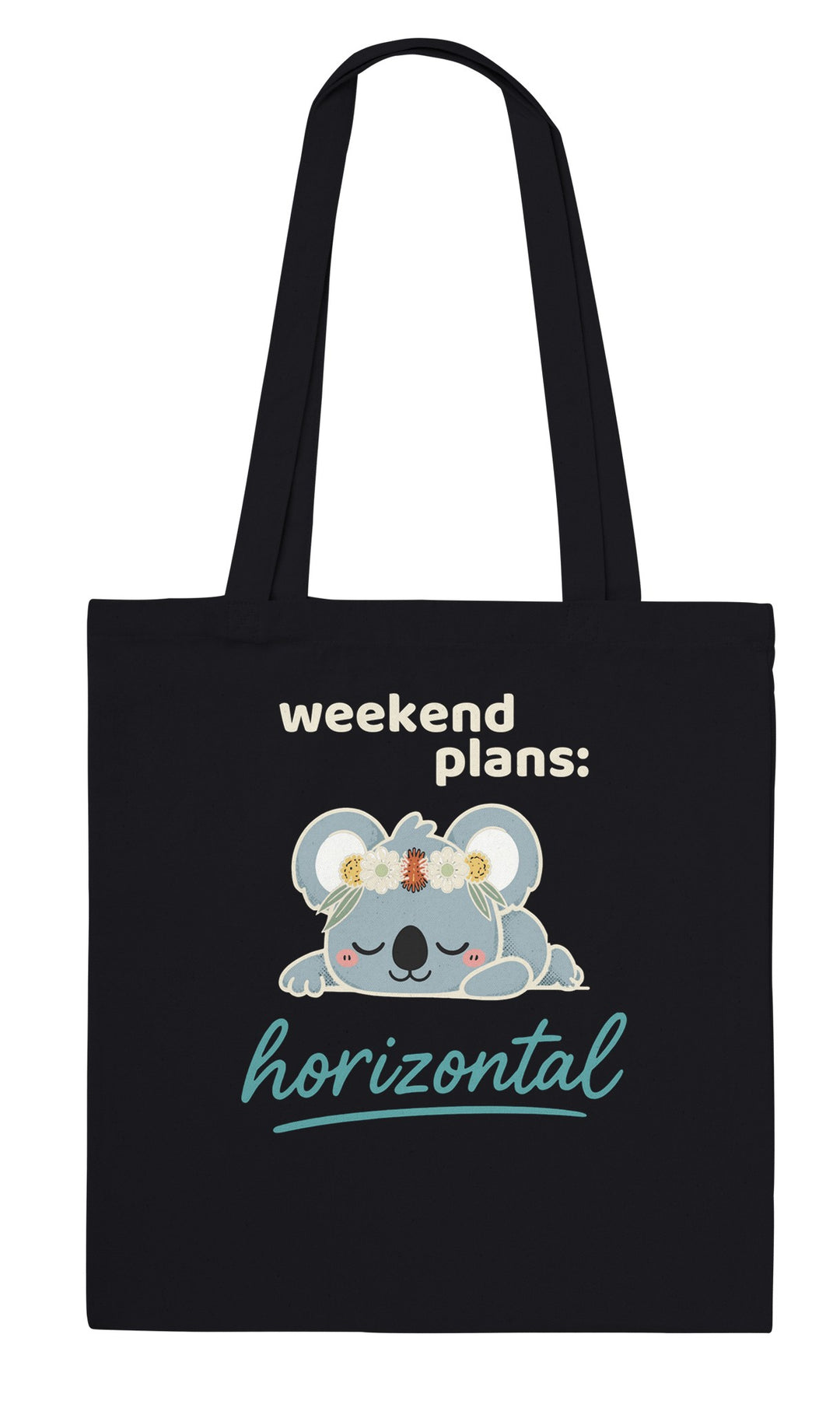 Weekend Plans Horizontal Koala feel-good tote bag in black, Zen Koala Australia