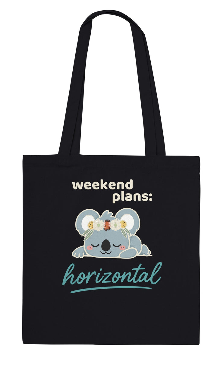 Weekend Plans Horizontal Koala feel-good tote bag in black, Zen Koala Australia