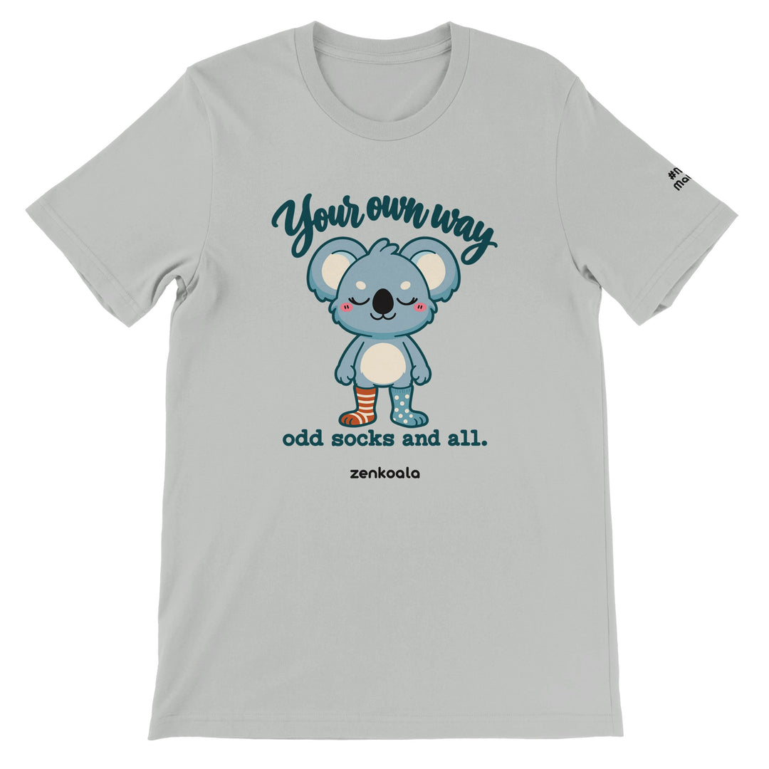 Your Own Way feel-good tee in silver, Zen Koala Australia
