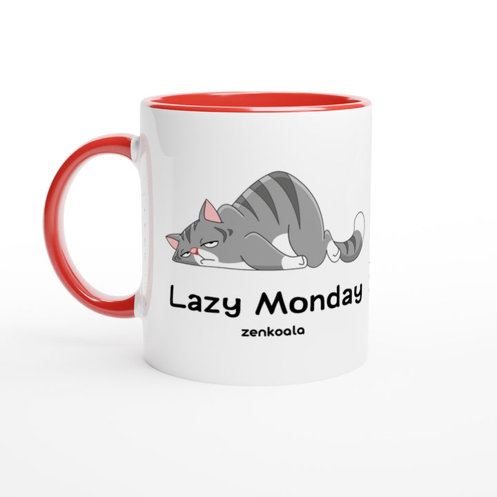 Lazy Monday mug in red: white with a red rim, inside and handle, Zen Koala Australia