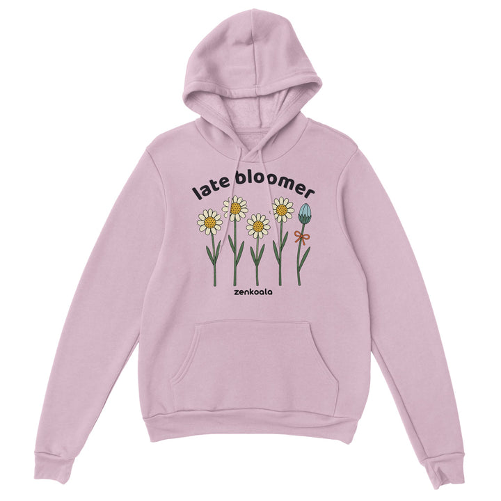 Late Bloomer feel-good hoodie in light pink, Zen Koala Australia