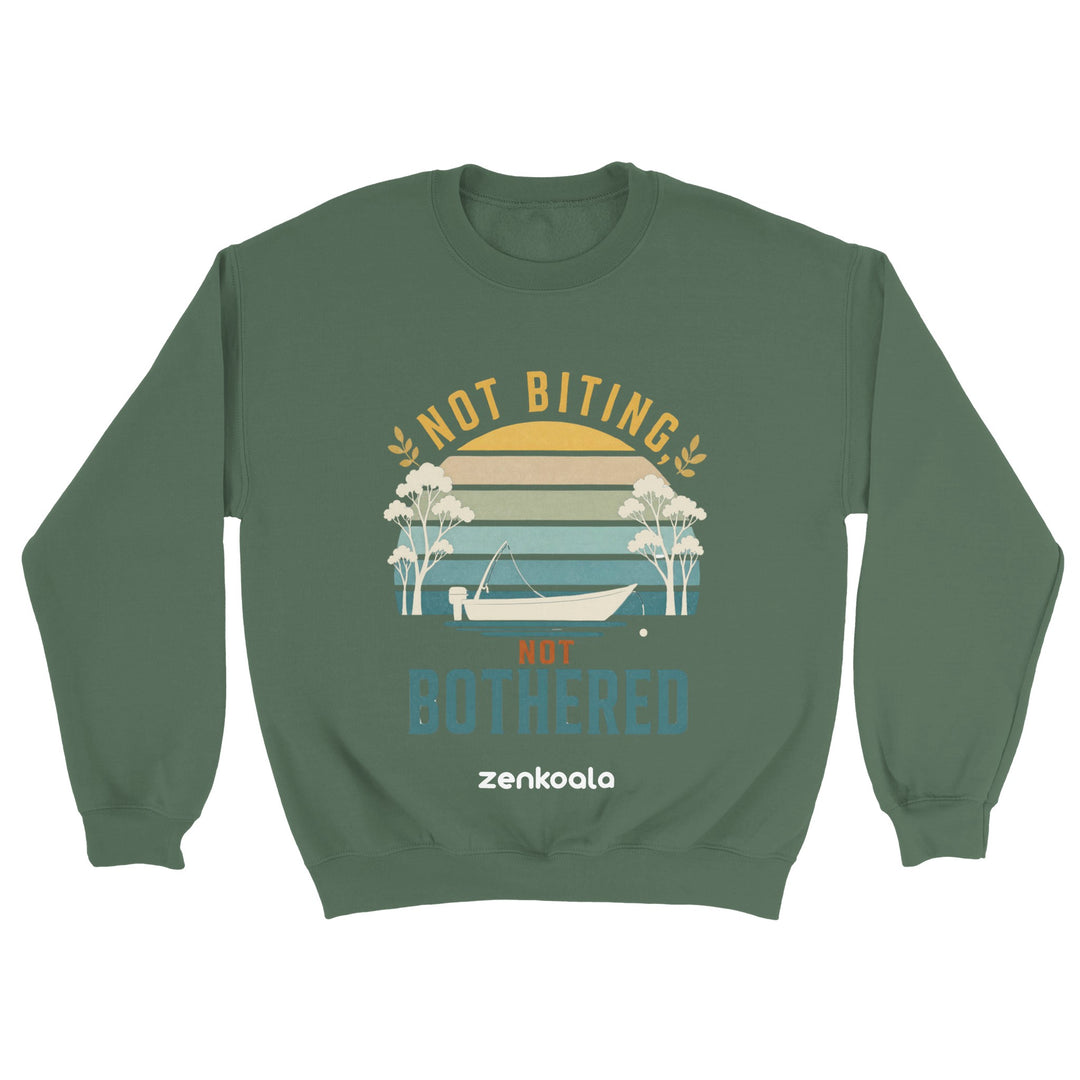 Not Biting Not Bothered feel-good sweatshirt in military green — Zen Koala Australia