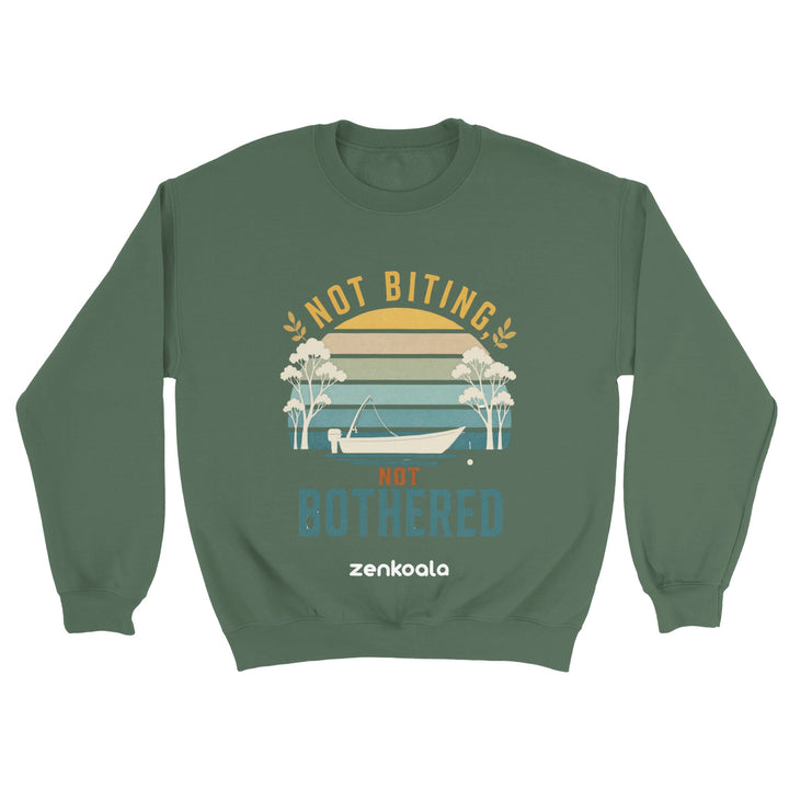 Not Biting Not Bothered feel-good sweatshirt in military green — Zen Koala Australia