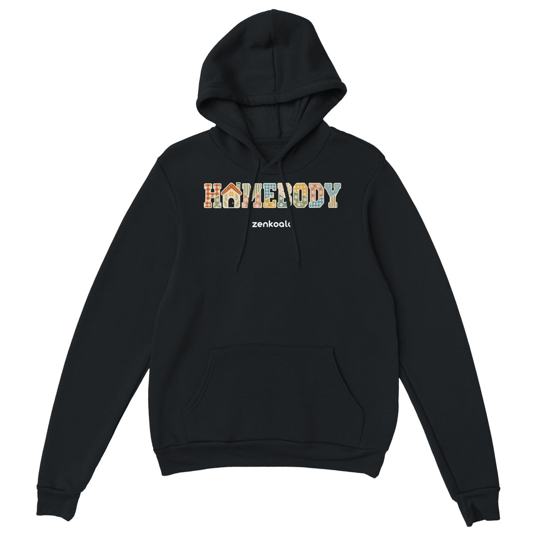 Homebody Faux Patchwork feel-good hoodie in black, Zen Koala Australia