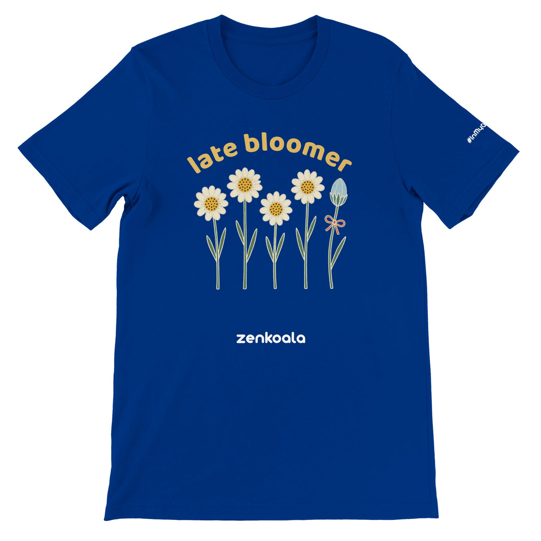 Late Bloomer feel-good tee in true royal — Zen Koala Australia