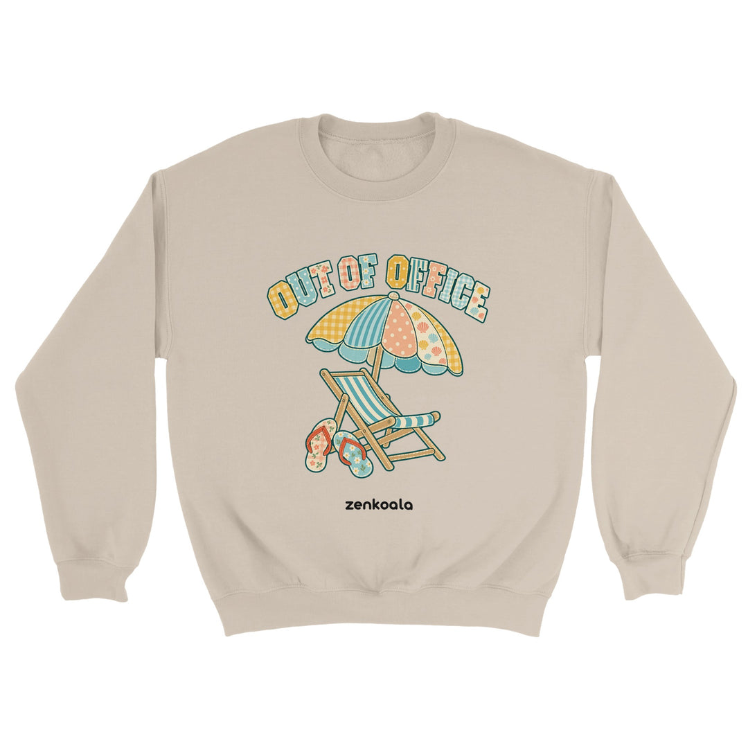 Out of Office Beach feel-good sweatshirt in sand, Zen Koala Australia